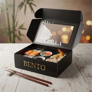 custom black sushi box food packaging
