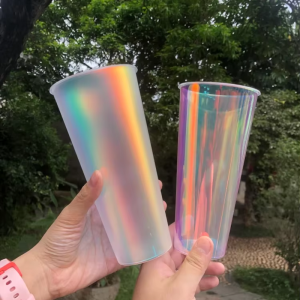 Customizable rainbow laser film plastic beverage cups