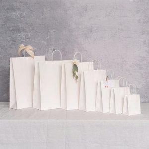 Custom white paper shopping bags wholesale