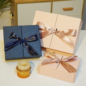 Custom Gift Box Packaging With Ribbon Double Door Open paper box